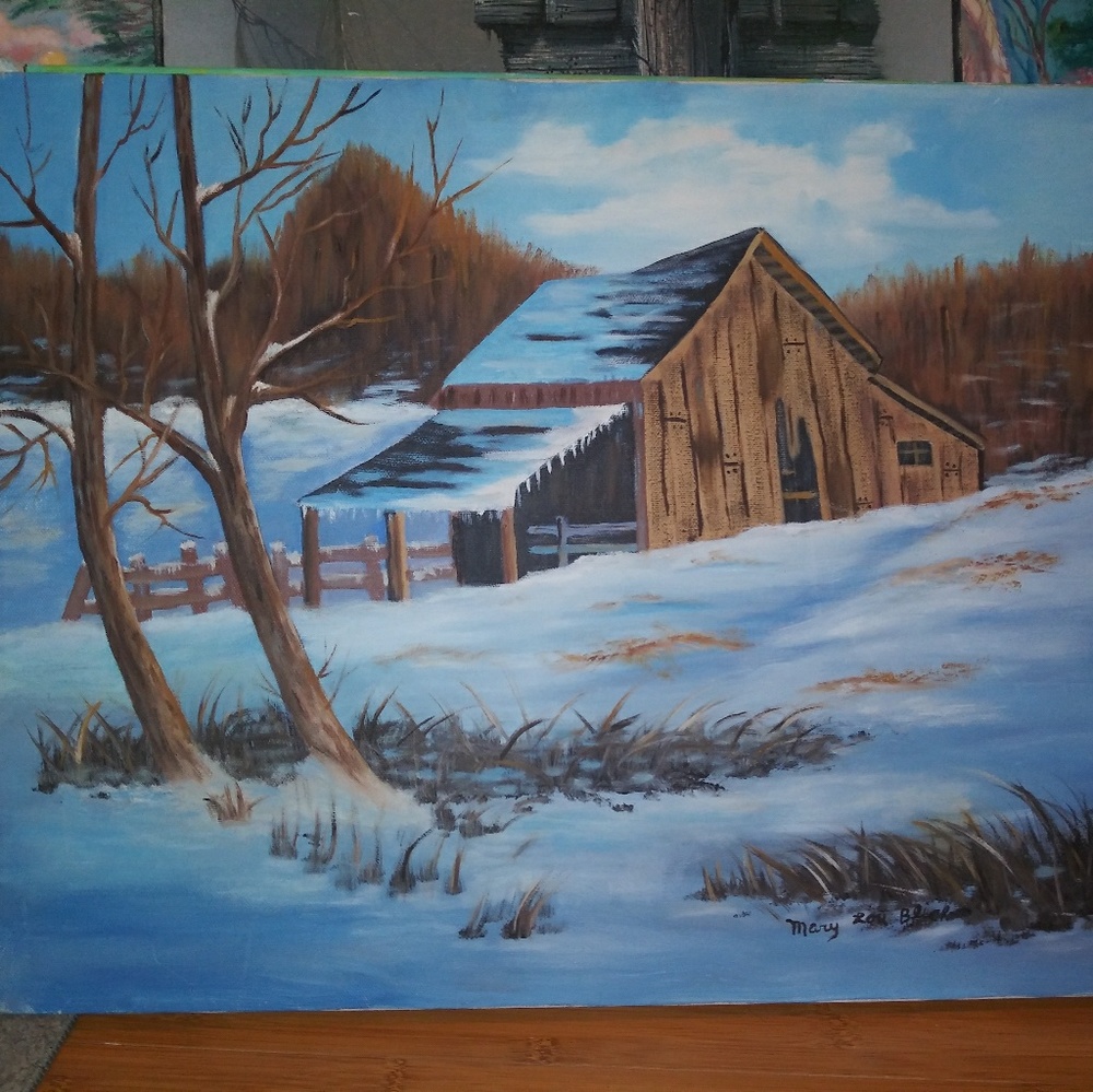 Winter Cabin Painting